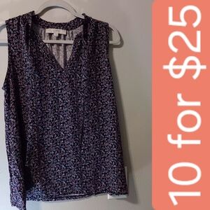 LOFT Navy Sleeveless V-Neck Camisole with Pink & White Floral Print